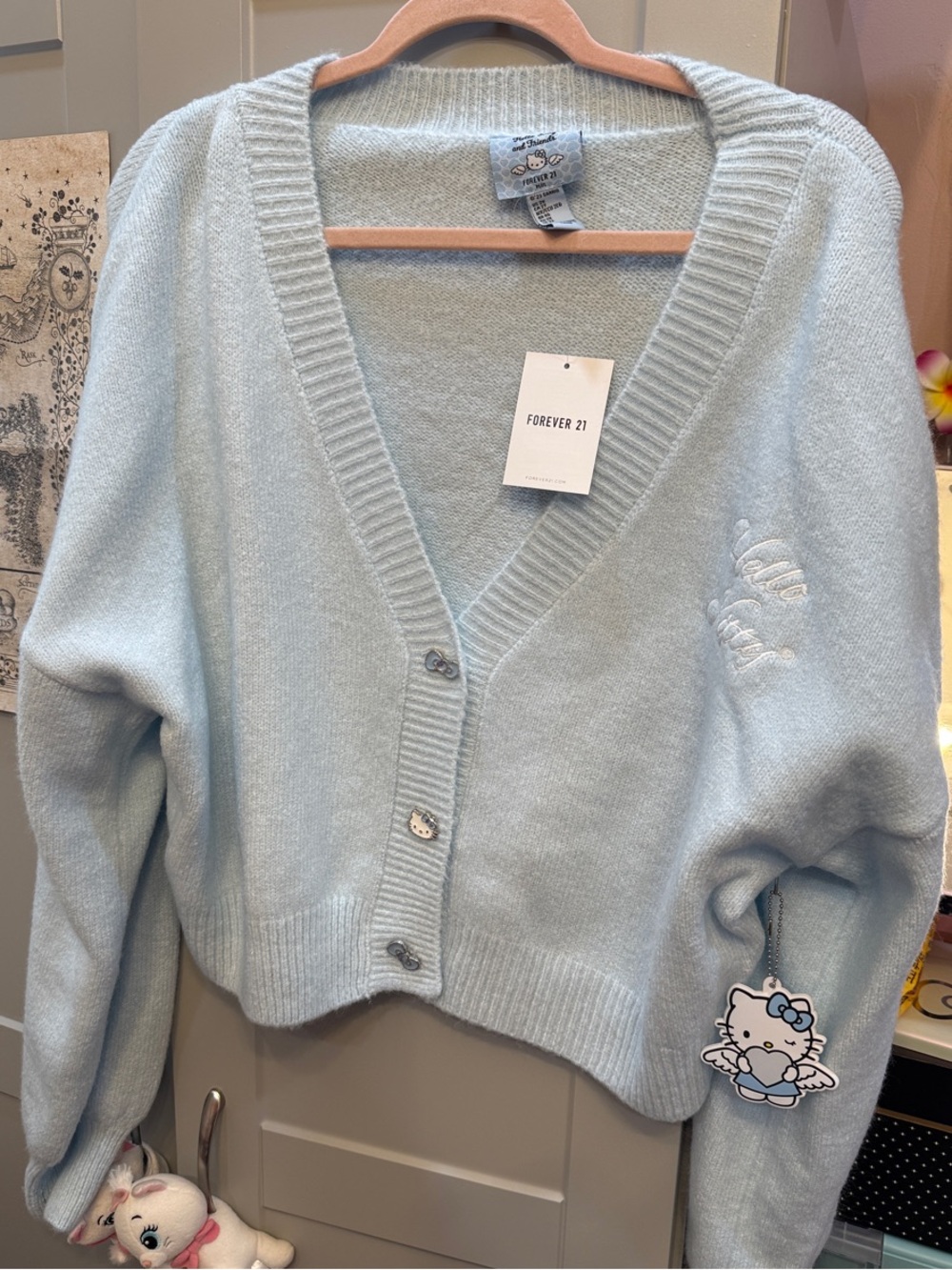 NWT Hello Kitty Forever 21 Pastel Blue V-Neck Cropped Button Cardigan